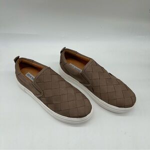 STEVE MADDEN Womens Woven Goring Aldene Platform Slip On Grey Nubuck Sneakers 8M